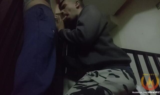 Deep-Sucking a stud in the Emergency stairs