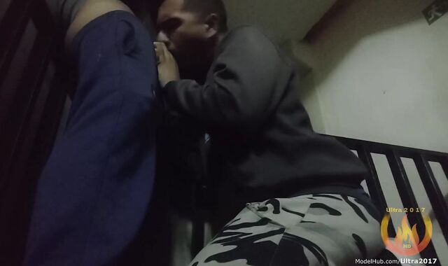 Deep-Sucking a stud in the Emergency stairs