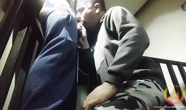 Deep-Sucking a stud in the Emergency stairs