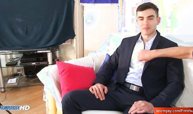 In suit trouser guy gets fapped his yam-sized man rod in spite of him