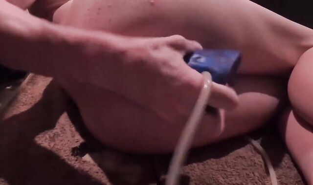 Femboy spurting from ginormous faux pink cigar bulging tummy