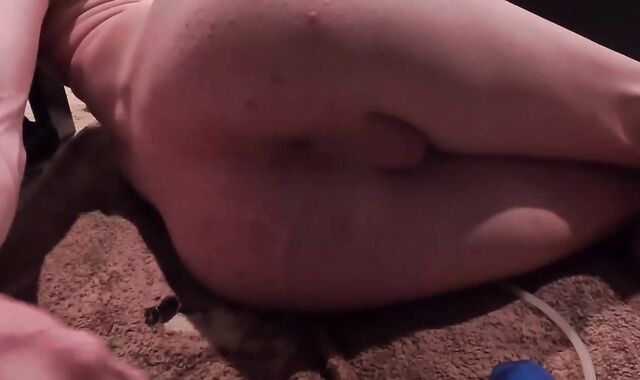 Femboy spurting from ginormous faux pink cigar bulging tummy