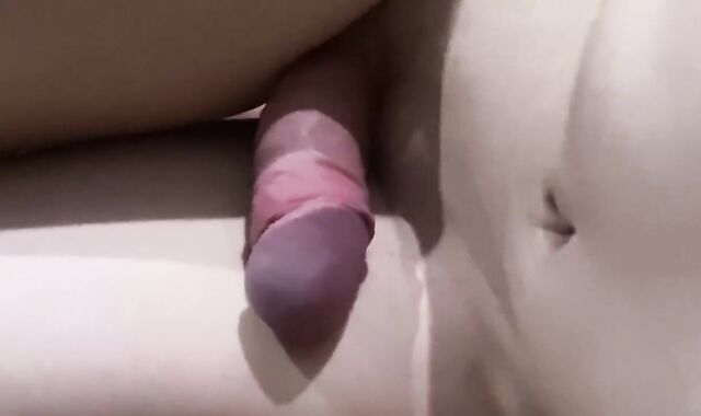 Femboy spurting from ginormous faux pink cigar bulging tummy