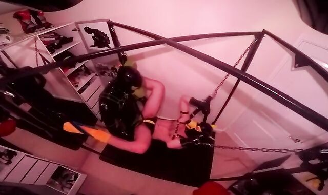 Condom pup tearing up another pup in the sling