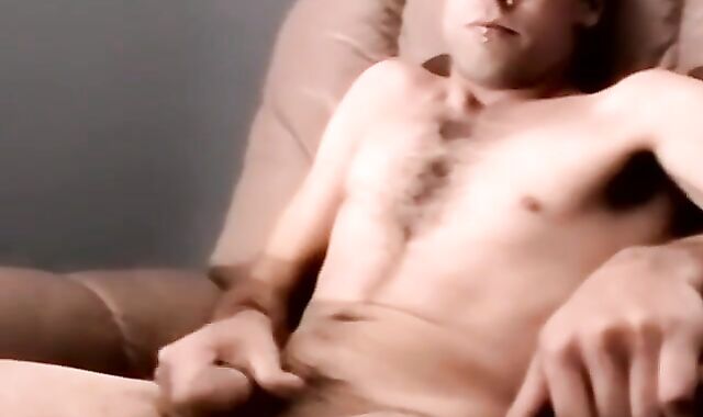 Skinny youthful first-timer solo milks his trouser snake and spits spunk