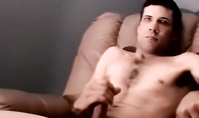 Skinny youthful first-timer solo milks his trouser snake and spits spunk