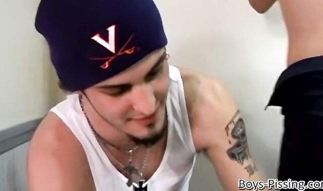 Deviant Billy pisses with homies and faps off guy shaft