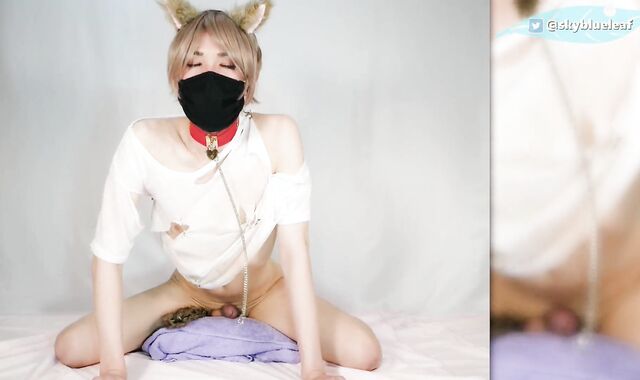 Femboy Unshaved Boy Female is Marking with Rubbin' Her Salami and Spunking