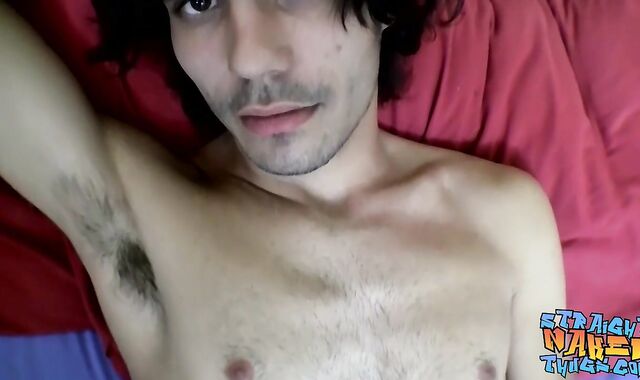 Skinny twinkie with bushy hair jacks his furry boink-stick