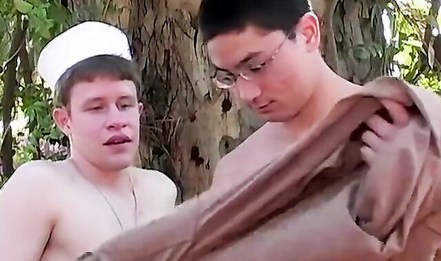 Uniformed army recruits Justin Lake and Frankie Chan breed