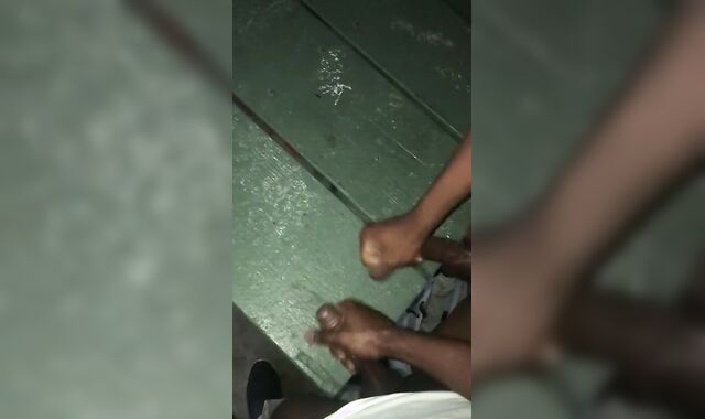 Dark-Hued teenagers squirt on park bench