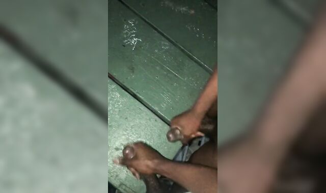 Dark-Hued teenagers squirt on park bench