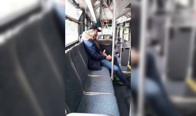 Wanking off in public on city bus with jizm load