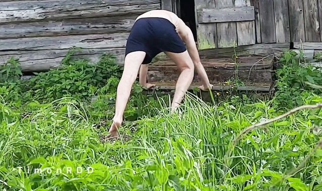 Village guy sopping himself with water in the morning and pulled out the accumulated jizm on his briefs