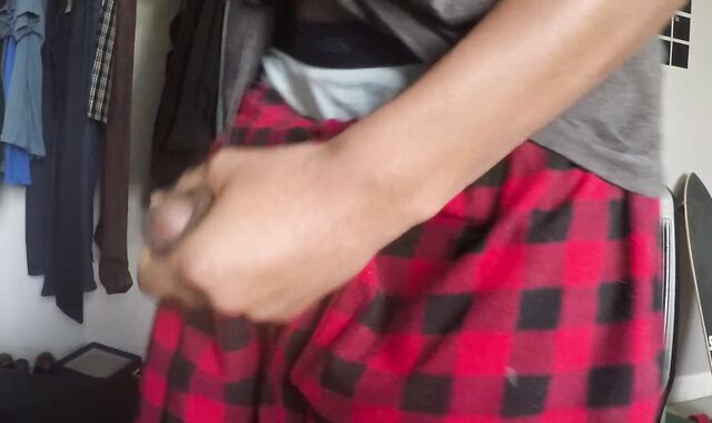 Playing with my large dark-hued wood morning fuck-stick