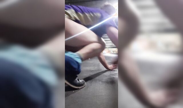 Spunking in parking garage