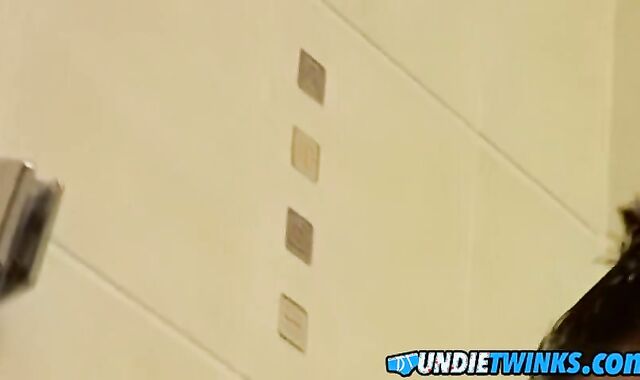 Uber-Adorable twunk Cristian taunts his beef whistle over underpants in bathroom