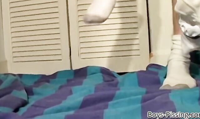 Draped fledgling Bryce Corbin urinates in lingerie and milks off