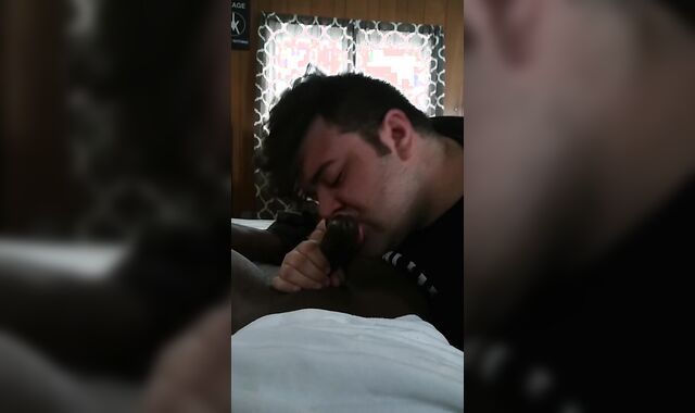 College man sucking his roomate while other roomate is in class