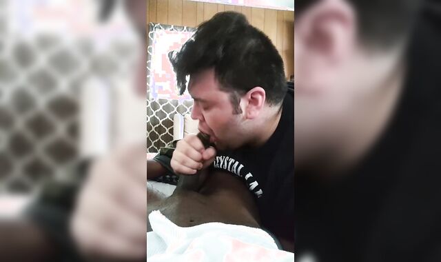 College man sucking his roomate while other roomate is in class
