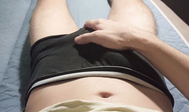 Nubile diligently draining hard-on through underpants