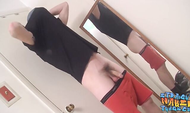 Gay-For-Pay first-ever-timer Mickey Waters masturbates off and blows a load on mirror
