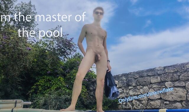 Youngster Pool Guy Likes His Job And Faps His Big Uncut Man-Meat By The Pool