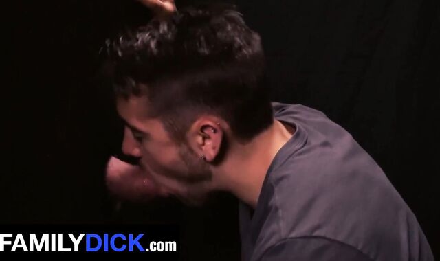 Virginal Young Twink Gets Caked In His Step-Dad's Red-Hot Jizm After Gloryhole Suck Off