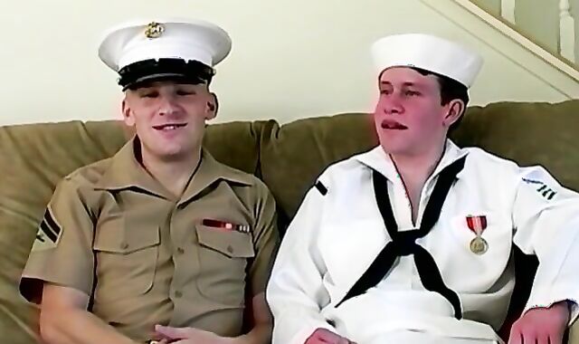 Luxurious young navy guys in uniforms are rectally pulverizing