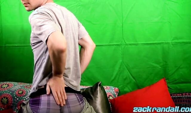 Faggot jock with glasses Zack Randall faps and finishes off solo