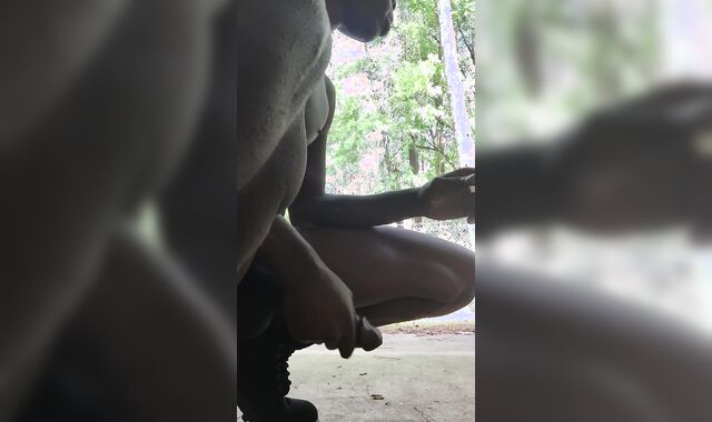 TEENAGER CAUGHT OUTDOORS WANKING GINORMOUS DARK-HUED MANHOOD