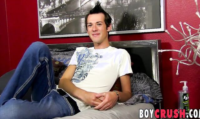 Interviewed young stud jacks while watching homo porn