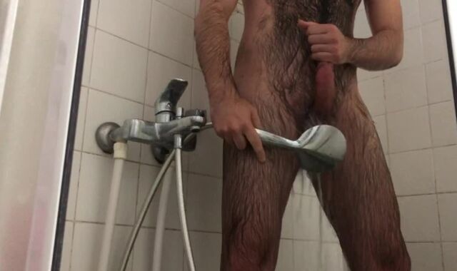 Very wool decorated man have a bathroom massage rock-hard-on and ball and culo