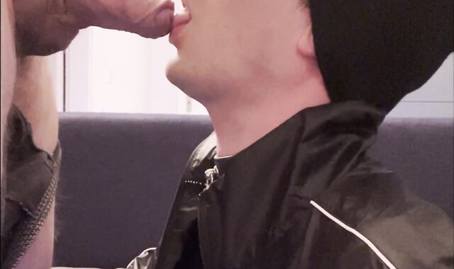 Youthfull Twink Gabriel Faggot gargling grandfather and drinking the humungous load!