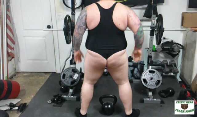 Beefy chubby hunk Tyler Nash gets a excellent leg and donk workout then paws his prostate