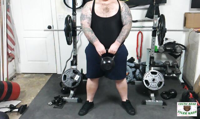 Beefy chubby hunk Tyler Nash gets a excellent leg and donk workout then paws his prostate