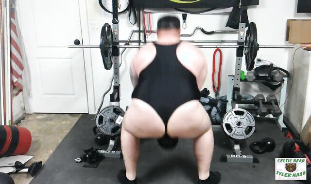 Beefy chubby hunk Tyler Nash gets a excellent leg and donk workout then paws his prostate