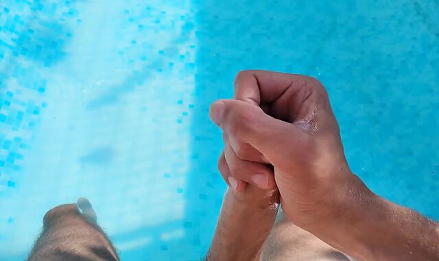 Fleshy jizm from humungous boner in the chill out pool