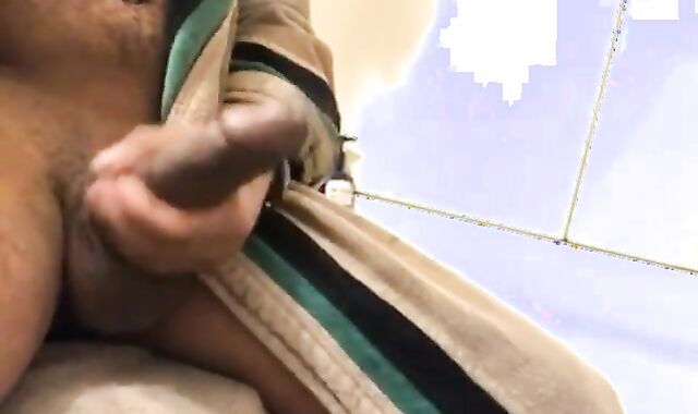 Milking off ample dark-hued boner before steaming bath