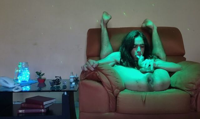 LATINO PLAYING WITH HIS PHAT PINK CIGAR AND BACKSIDE WHILE HAVING FUN SMOKING WEED, FULL JIZM