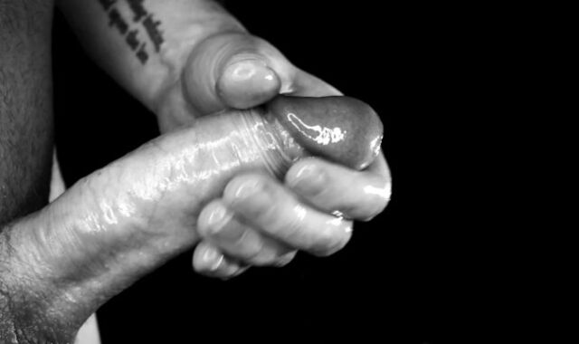 Voluptuous close-up getting off - solo monstrous rock-hard-on lube massage