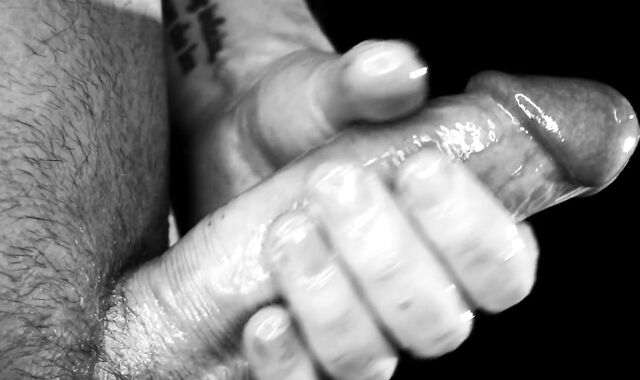 Voluptuous close-up getting off - solo monstrous rock-hard-on lube massage
