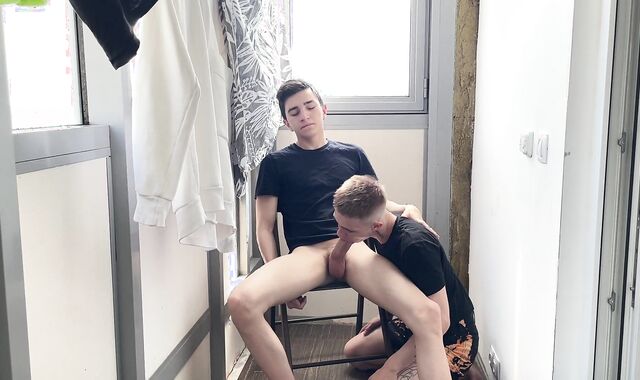 two youthfull dudes penetrate on the balcony