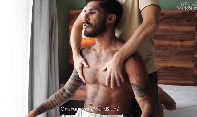 'My girlfriend doesn't know that I'm here' heterosexual guy Jeus receives a handjob from another dude