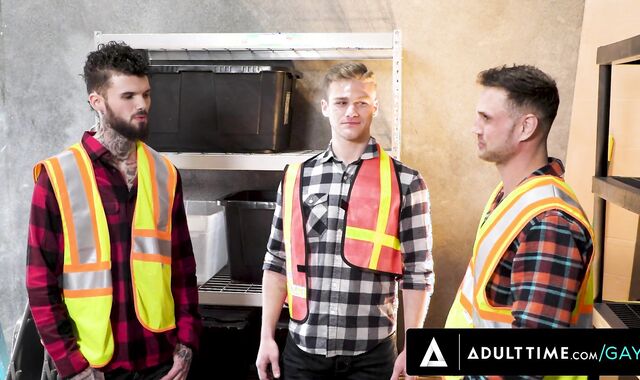 ADULT TIME - Jock Blain O'Connor & Coworker RUIN New-Comer Jonathan Taylor's Lad Butt! DOUBLE ANAL INVASION