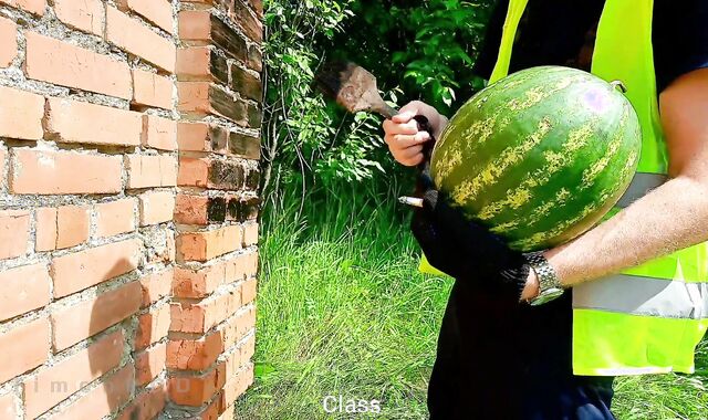 Builder smashed firm watermelon