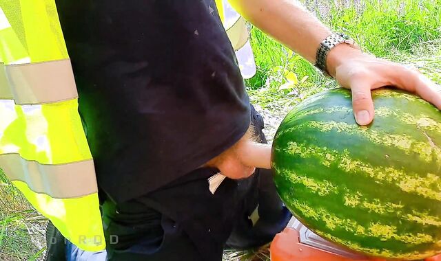 Builder smashed firm watermelon