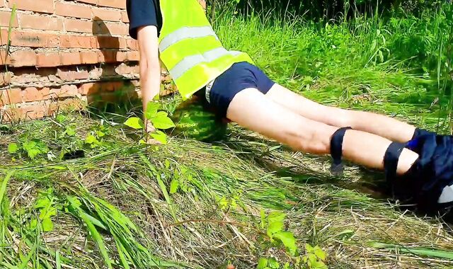 Builder smashed firm watermelon