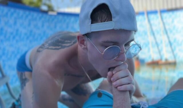 A man porks a youthful cleaner in the pool and blows a load in the rump