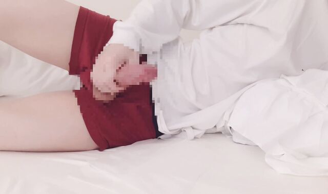 Fap while lying on your side clad in red pants